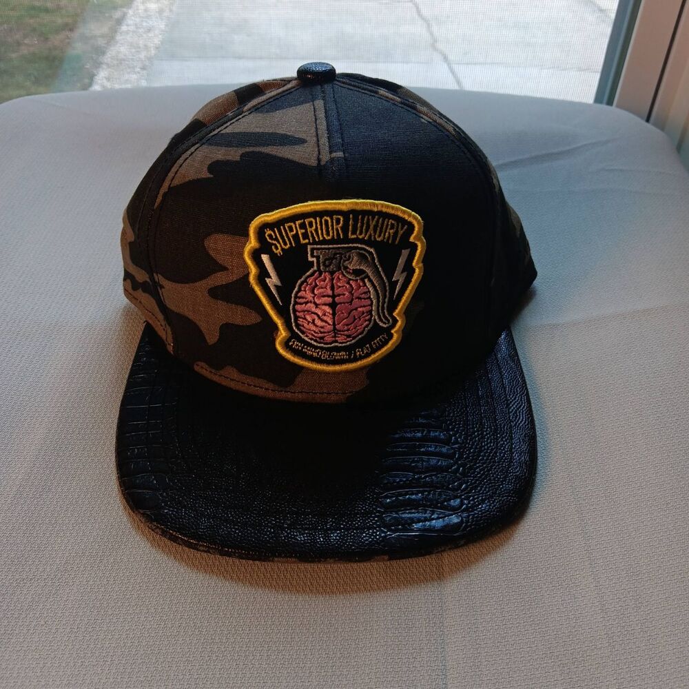 Rare Flat Fitty “FKN Mindblown” Camo Snapback (Grenade Graphic, Faux Leatherlid